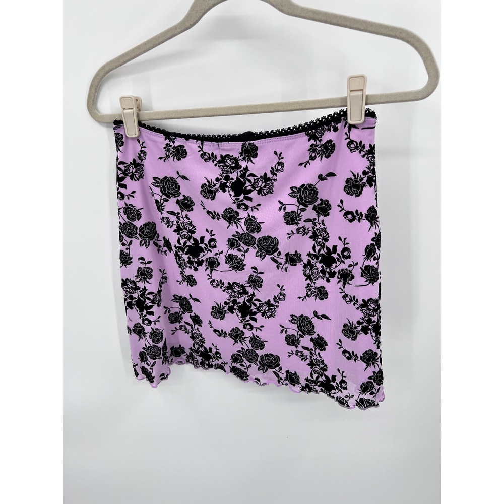 dELiA*s Dolls Kill Velvet Grunge Purple Floral Mesh Mini Skirt Lace Y2K Large - Picture 3 of 7